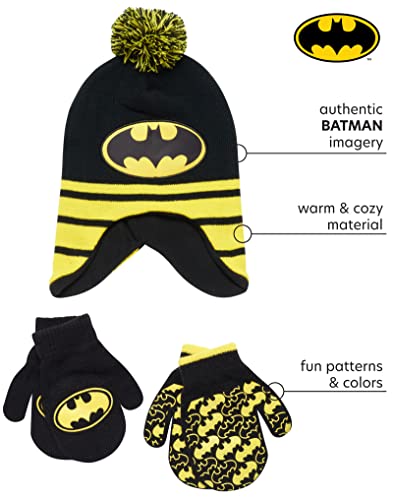 Dc Comics Boys Batman Winter Hat 2 Pair Gloves Or Mittens Set (Toddler/Little Boys), Size Age 2-4, Batman Black/Yellow #TOP1