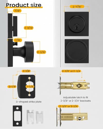 Image of Goldenwarm Black Door Lock Set with Deadbolt, Matte Black Privacy Door Knob and Deadbolt Set, Zinc Alloy Exterior Door Knobs, 2 Pack