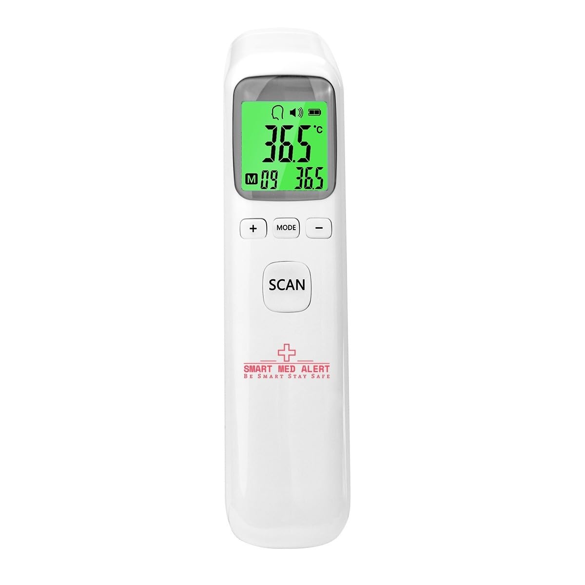 Smart Med Alert Infrarot-Stirnthermometer, 1-Sekunden-Anzeige, Fieberalarm, berührungslose Messung, 32 Speichersets, 3 farbcodierte Anzeigen, Thermometer für Erwachsene, Kinder u