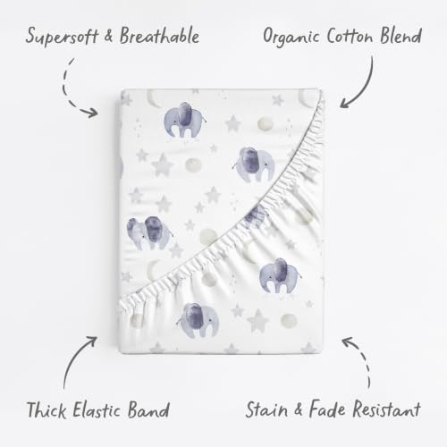 Image of Baby Bassinet Sheets for Boy, Girl (Watercolor Elephants) 2-Pack - Fitted Bedside Bassinet Sheets - Buttery Soft Cotton Blend for Standard Mattress Pad - Compatible with Halo BassiNest