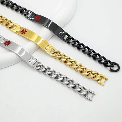 Custom Engraved Medical Alert ID Bracelet for Men - Stainless Steel Medical ID Bracelet for Men - Essential Health Information Wristband - Emergency Safety Accessory2