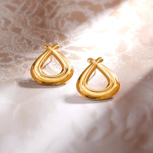 Image of Rubans Demifine Stainless Steel Gold Toned Round Stud Earrings Gift for Women