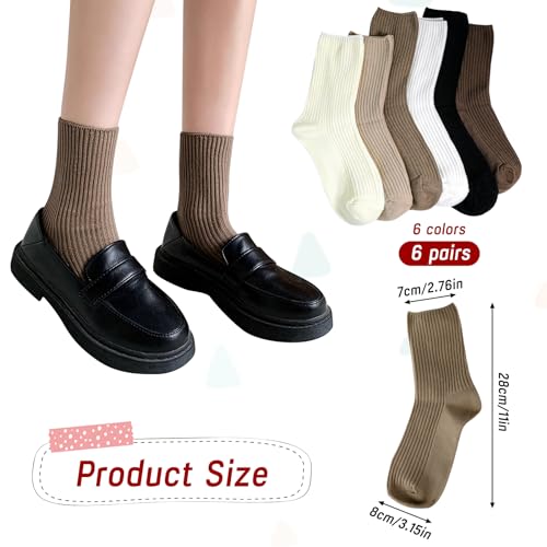 Vin Beauty 6 Paar Damen-Crew-Socken, Damen-Multipack aus Premium Baumwolle, ästhetische Sportsocken, Atmungsaktive Damensocken, Geeignet für Sport, Freizeit und Partys (Farbe 1)