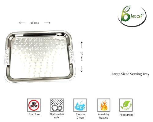 Image of BLeaf Stainless Steel-Serving Tray /Platter with Steel Finish, Multipurpose Tray (Silver Touch)