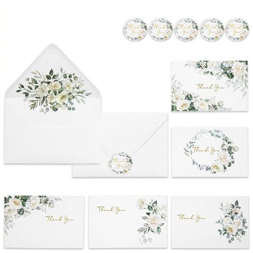 ponatia 50 PACK White Thank You Cards With Envelopes