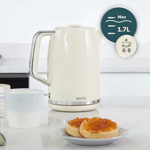 Breville Zen Cream Electric Kettle | 1.7L | 3kW Fast Boil | Cream & Silver Chrome [VKT251]