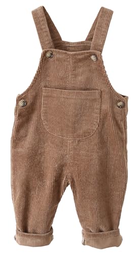 Baby Boys Corduroy Overalls Kids Bib Pants Suspender Trousers Toddler Strap Jumpsuit Solid Cotton Romper One Piece Bottom Outfit Brown 18-24 Months
