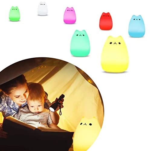 Lámpara de Mesa Noche LED Gato 7 Colores Recargable USB miniatura 3