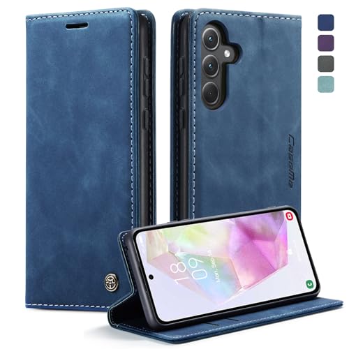 KZB Handyhülle für Samsung Galaxy A35 5G Hülle Premium Leder Klappbar Tasche Flip Case Magnet Kartenfach Standfunktion Klapphülle Schutzhülle für Samsung Galaxy A35 - Blau