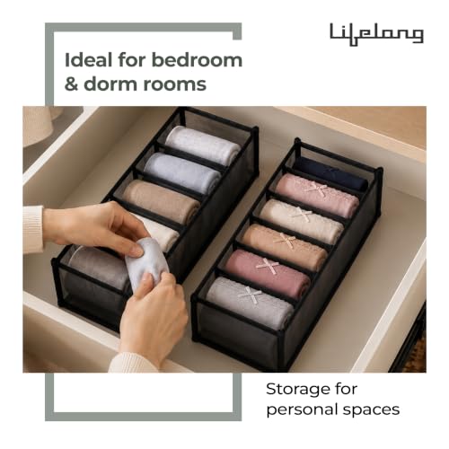 Image of Lifelong Storage Organizer 6 Layers | Foldable Wardrobe & Almirah Organiser | Durable Nylon Mesh & Non-Woven Edges | Basket Organisers for Storing Clothes (LLCOG06, Grey)