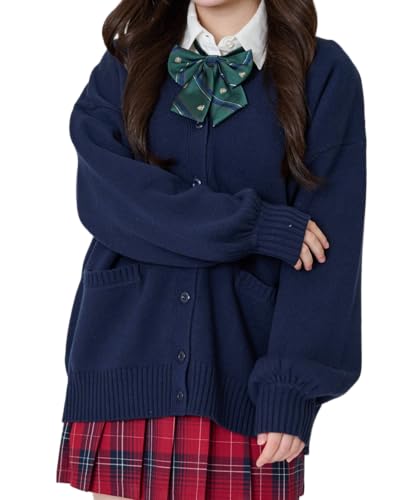 [ウィゴー] だぼ袖 ゆったり スクールカーディガン カーディガン レディース ニット トップス 学生 服 制服 アウター 無地 羽織 女子 通学 高校生 中学生 秋服 ギフト レディース F ネイビー
