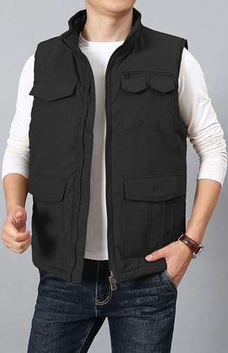 Image of HOW'ON Men's Winter Fleece Lined Warm Vest Padded Puffer Vest Outdoor Sleeveless Jacket Multi Pocket