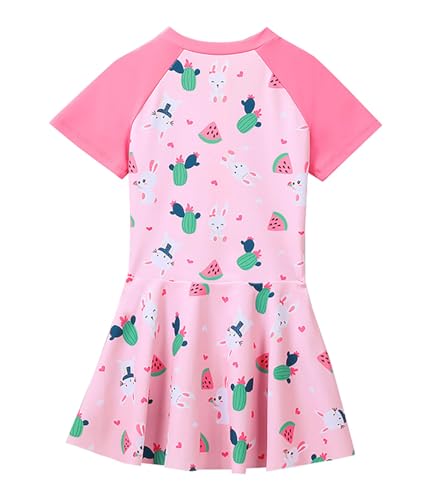 Image of Girls Swimsuit Girls One Piece Skirted Swimsuit Short Sleeve Floral Rash Guard Bathing Suit Swim Dress Swimwear