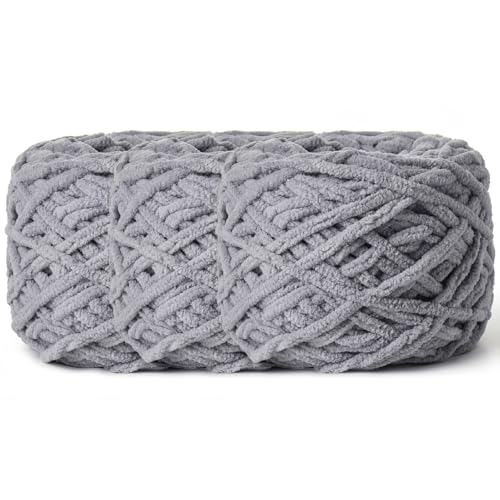 Image of 3 Pack Fluffy Chenille Chunky Yarn for Crocheting 100g(65.6yd) - Baby Yarn for Crocheting Soft - Velvet Yarns for Crochet Blanket - Amigurumi Crochet Yarns(Grayish