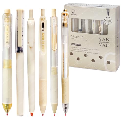 Image of FunBlast Gel Pens for Writing, 5 Pcs Gel Pen & 1 Pcs Highlighter Pen, with Comfortable Grip for Smooth Writing, Kawaii Pens, Stationery for School & Office (Blue Ink) (Cream)