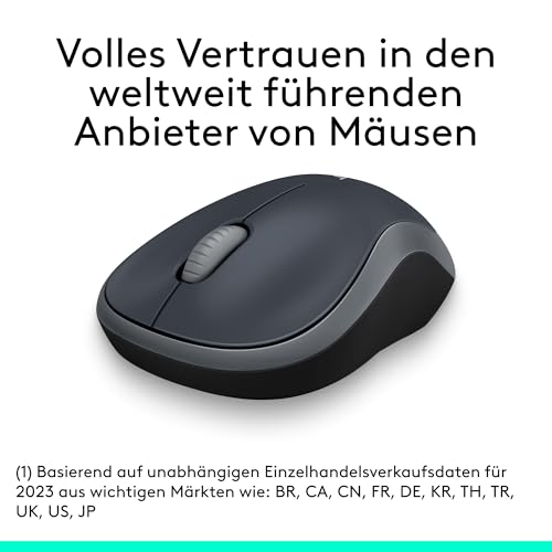 Logitech M185 Kabellose Maus, 2,4 GHz mit USB-Nano-Empfänger, 12 Monate Batterielaufzeit, 1000 DPI Optical Tracking, Für Links- und Rechtshänder, Kompatibel mit PC, Mac, Laptop - Grau – Bild 3