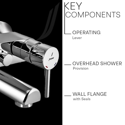 Image of Jaquar Single Lever Wall Mixer with Provision for Overhead Shower with 115mm Long Bend Pipe On Upper Side, Connecting Legs & Wall Flanges for Modern Bathroom Installation, Sliver, Chrome Finish