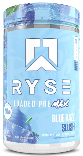 Ryse Loaded Pre Max Pre Workout Powder - Blue Razz Slush - 300mg Dual-Phase Caffeine for Sustained...