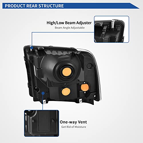 Image of oEdRo Headlight Assembly Compatible with 2005 2006 2007 Ford F250 F350 F450 F550 Super Duty /2005 Excursion Headlamp with Amber Reflector, Clear Lens Chrome Housing