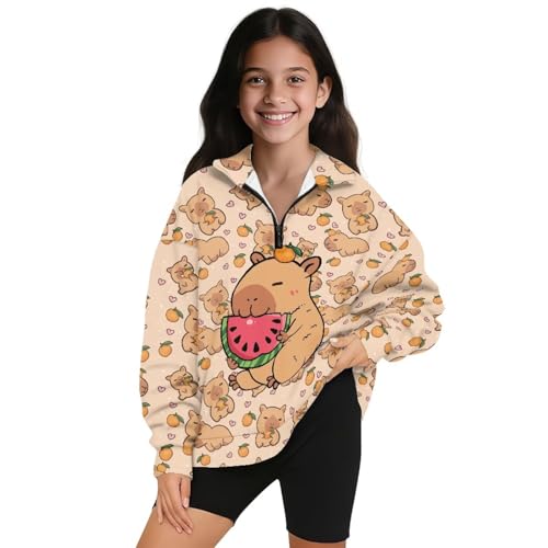 Girls Quarter Zip Up Sweatshirt Long Sleeve Athletic Tops for Outdoor Sport Tennis Golf Shirts for Age 5-14