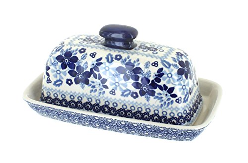 Blue Rose Polish Pottery Vintage Blue Daisy Butter Dish #TOP8