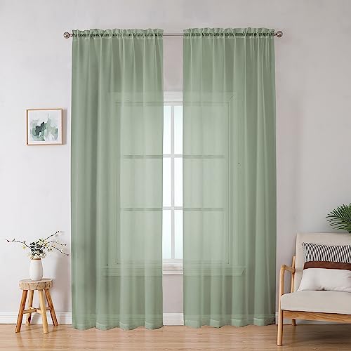 Image of OWENIE Sheer Curtains, Sage Green Sheer Curtains 78 inch Length 2 Panels Set, Rod Pocket Voile Fimly Sheer Drapes for Living Room /Bedroom, 2pcs, Each 42 inch W x 78 inch L