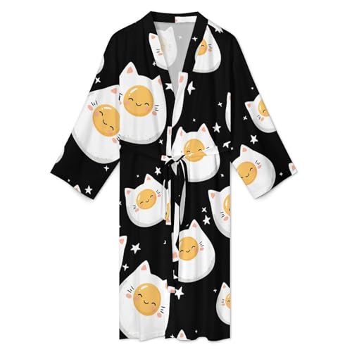 Poached Egg Cat Comfort Robes for Men With Belt Long Sleeve Nightgown Spa Bathrobe Loungewear3