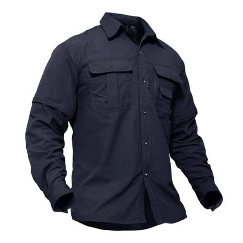 Chemise d'été légère pour homme avec poches et manches longues bleu marine