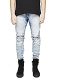 Men's Biker Skinny Distressed Ripped Slim Washed Denim Jeans