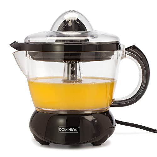 Dominion BPA-Free Electric Citrus Juicer Extractor, Compact Volume Pulp Control, Oranges, Lemons, Limes, Grapefruits with Easy Pour Spout, 40oz, Includes Two Juicing Cones, Black