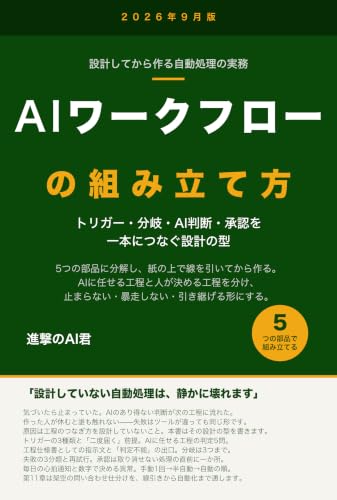 AIワークフローの組み立て方 2026年9月版 トリガー・分岐・AI判断・人の承認を一本につなぐ設計の型 止まらない・暴走しない・引き継げる自動処理の作り方: 中小企業・バックオフィスのためのワークフロー自動化入門 AIに任せる工程と人が決める工程を分ける
