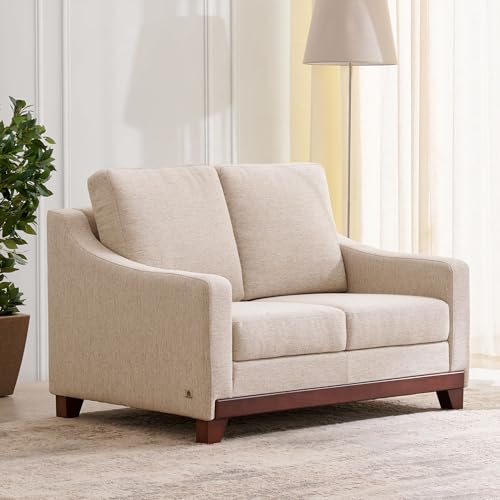 Image of Home Centre | Sylvester Plus Fabric 2-Seater Sofa | Sofa for Living Room | Solid Wood | Beige | 1 Year Warranty