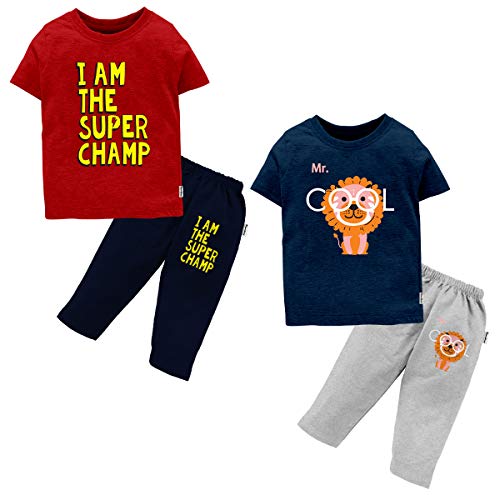 Image of NammaBaby Boy's Cotton Printed Premium Half Sleeves T-Shirt and Shorts Top and Bottom Set /Tshirt-Shorts with Pocket Combo of 2