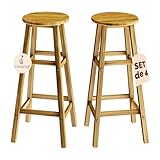 Casaria® 4X Tabourets de Bar chaises Hautes Bois d'acacia Assise Ronde avec Repose-Pieds Hauteur 75 cm Style Rustique