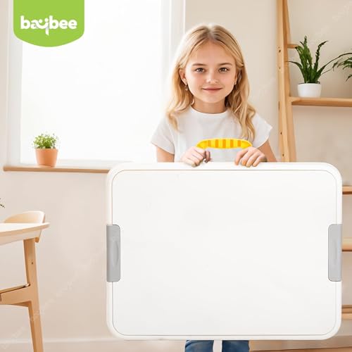 Image of BAYBEE 4-in-1 Study Table and Chair Set for Kids, Foldable & Portable Design Study Desk with Storage, Drawing Board & Block Surface Age 2-8 Years (Green)