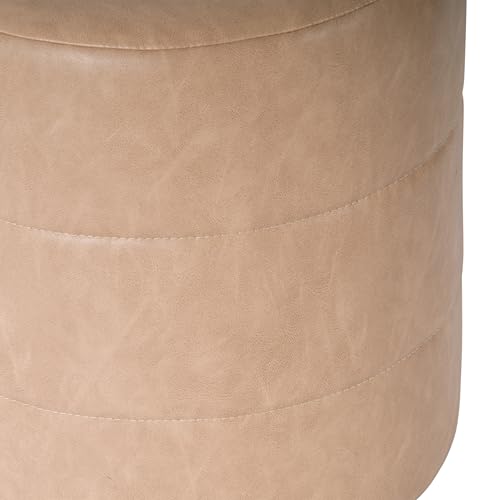 Image of HomePop 18 inch Round Ottoman - Sand Faux Leather