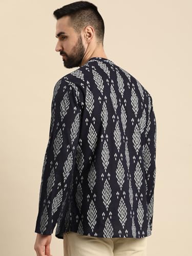 Image of Zombom Men's Cotton Polyester Blend Solid Regular Fit Full Sleeve Printed Short Kurta | Ethnic, Lightweight Summer Kurta for Daily & Occasion Use | Men's Trendy Short Kurta