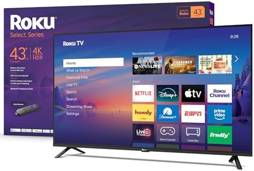 Roku Smart TV 2026 – 43-Inch Select Series, 4K HDR TV – Roku TV w...