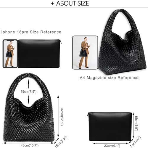 Image of JINMANXUE Woven Tote Bag for Women, Fashion Hobo Handbag, Travel Top-handle Shoulder Bag, Beach Underarm Bag with Purse