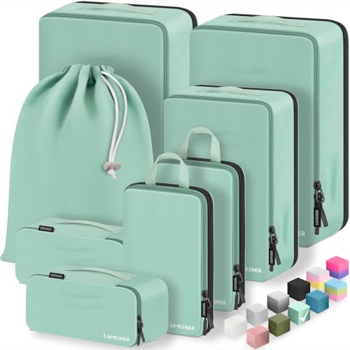 Velaybor 8 Set Compression Packing Cubes for Travel, Waterproof Luggage Organizers, Suitcase Organizer Set for Carry-On & Checked Baggage, Travel Accessories for Men & Women