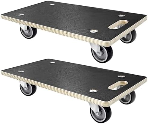 Rectangle Wood Platform Dolly 2 Pack, 550-lb Load Capacity Heavy Duty Wood Furniture Dolly, Multifunctional Movers Carrier with 4 Wheels (Rectangle Furniture Dolly TPR Wheels)