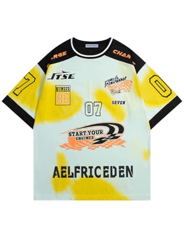 Aelfric Eden Oversized Contrast Color Jersey Shirts Graphic Tee Printed Casual Unisex Tshirts Streetwear Summer Top