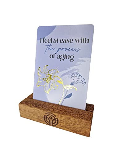 Affirmation Cards For Beautiful Aging - 52 Positive Affirmations For Elderly Women And Men - Feel At Peace About Your Age - Gold Cards + Ebony Wood Stand + Instruction Manual - By Omphoria #TOP6