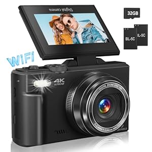 Digital Camera for Photography, 4K Vlogging Camera for YouTube 3″ 180° Flip Screen 18X Digital Zoom Compact Retro Cameras with 32GB TF Card & 2 Batteries, Black