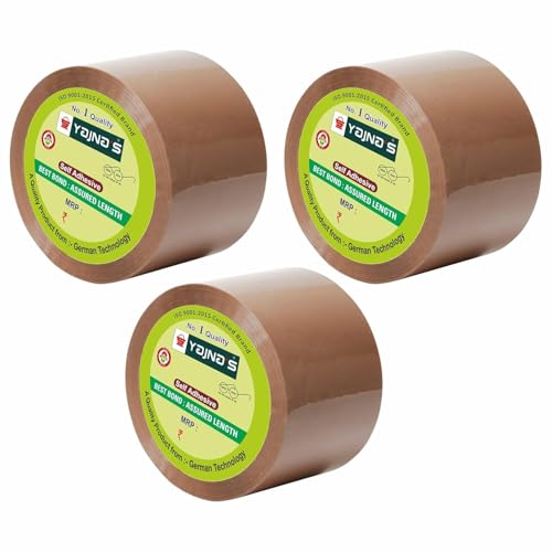 Image of YAJNAS BOPP Packaging Tape | 48 mm x 200 Meter (2 Inch x 200 Meter) | Packing Tape Rolls, Heavy Duty Tape, Cello Tape for Packaging, Decorating & DIY- 50 Micron, Brown, Pack of 3