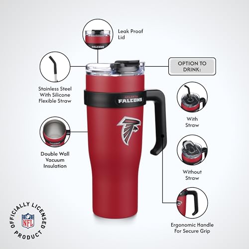 Image of The Memory Company Officially Licensed 46oz Team Color Slim Tumbler with Straw and Handle, Atlanta Falcons