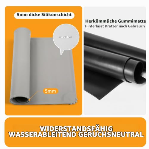 FHISKUNYU 2er Set Silikon-Futtermatten für Hunde und Katzen | 48 x 30 cm | wasserdichte & rutschfeste Unterlage | Leicht zu reinigen | Schwarz & Grau