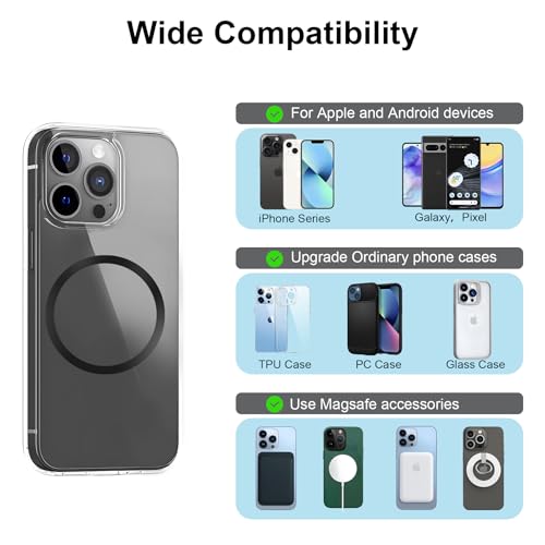 Crymow Adesivo universal de anel de metal (sem ímã) compatível com Magsafe/carregador magnético para