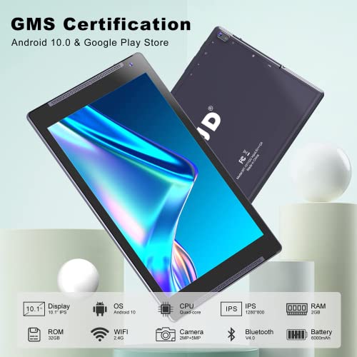 10.1 Inch Tablet, Tjd Android Tablets, 2Gb Ram 32Gb Rom (512Gb Expandable Storage), Quad Core Processor, Hd Ips Screen, 2.0Mp Front+8.0Mp Rear Camera, Wi-Fi, Bluetooth, Google Gms Tablet With Stand #TOP4