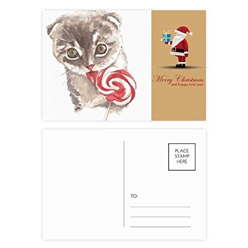 Cartes postales Père Noël Little Cat Lollipop pour décorer votre table de fête